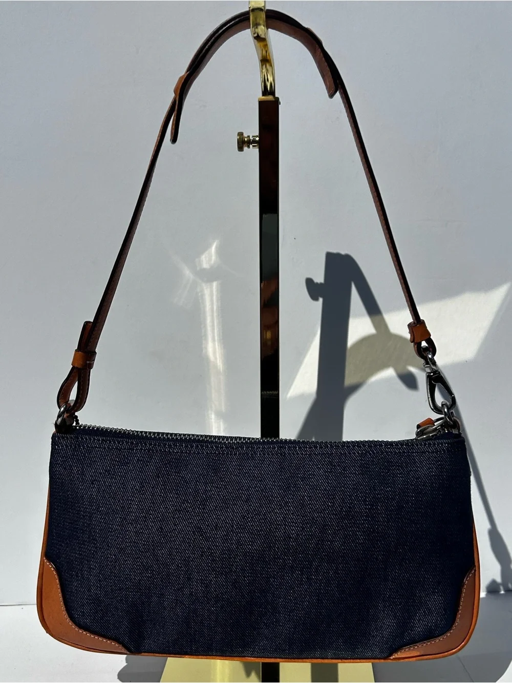 Vintage COACH Denim Mini Soho Demi Shoulder Bag Purse Blue Leather Trim 8335 Y2K